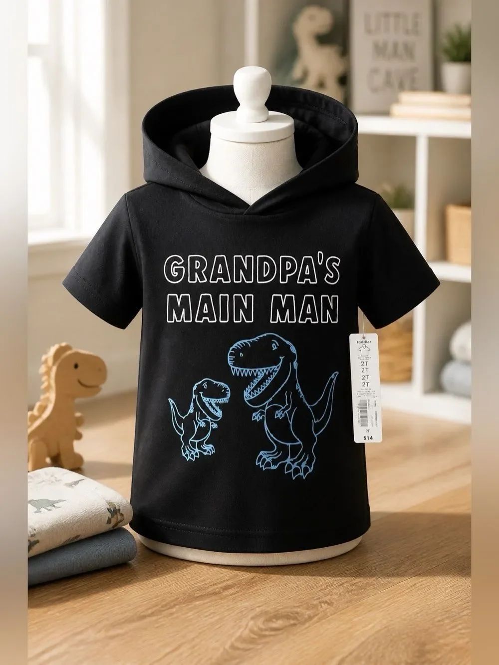 Black Dinosaur Graphic Kids Short Sleeve Hoodie 2T NWT